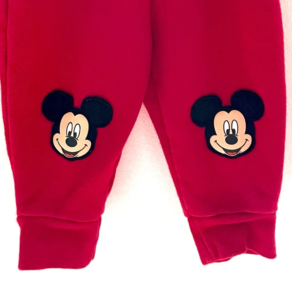 5/$20💥Mickey Mouse Knee Fleecy Sweatpants Joggers, Unisex, Burnt Red & Black